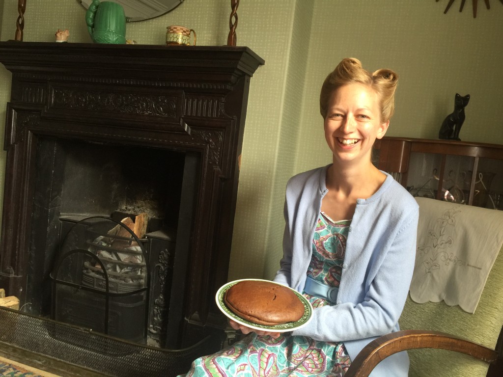 Becci Sharrock with her eggless chocolate cake