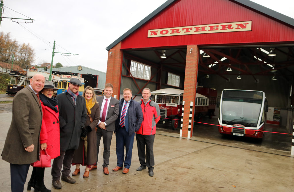 Representatives from Beamish Museum, The National Lottery Heritage Fund, Go North East and The Reece Foundation at the opening of the Northern General Transport Bus Depot